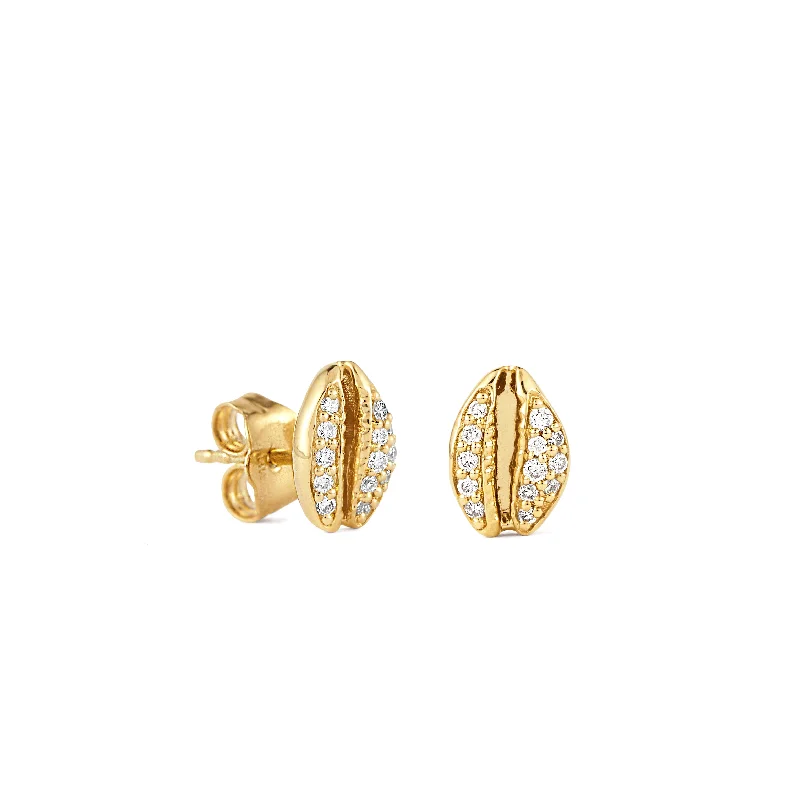 Gold & Diamond Cowrie Shell Stud