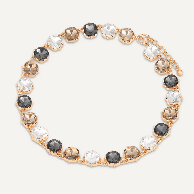 Circular Brown Jewel Collar Necklace In Gold-Tone