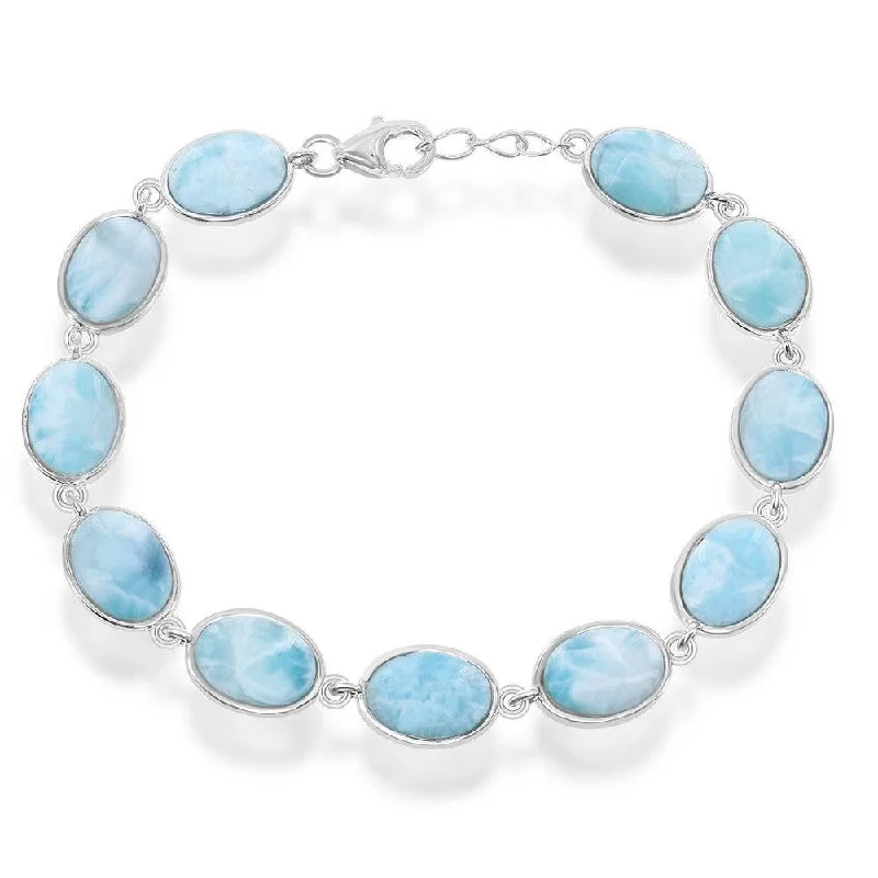 Sterling Silver Oval Larimar Link Bracelet