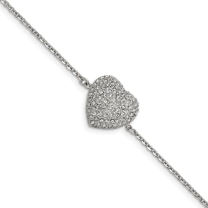 Stainless Steel Polished w/ Preciosa Crystal Heart w/1 inch ext. Bracelet