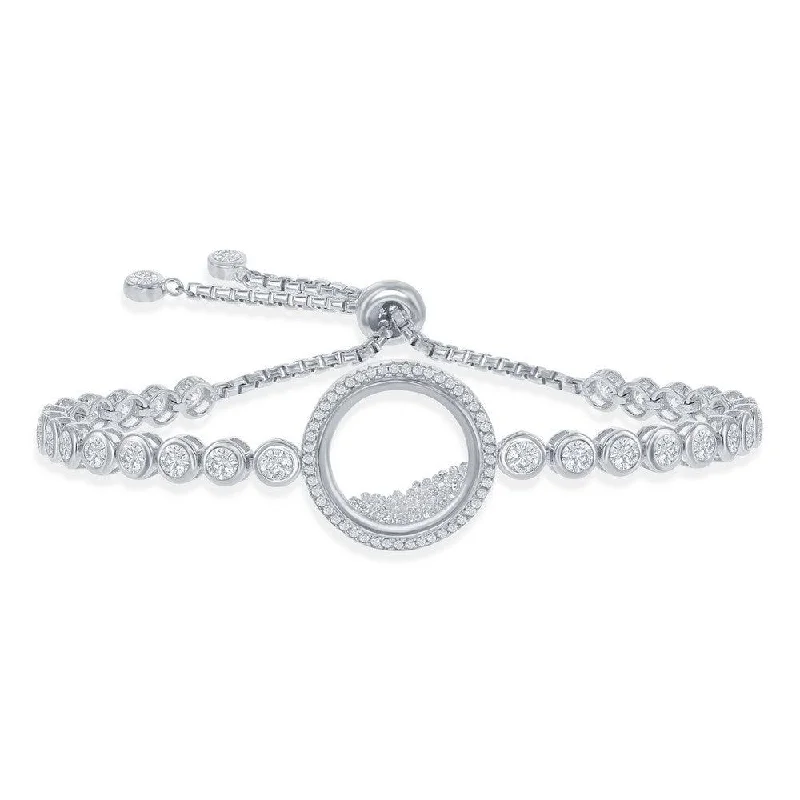 Sterling Silver Floating White CZ in a Disc Bezel-Set Bracelet