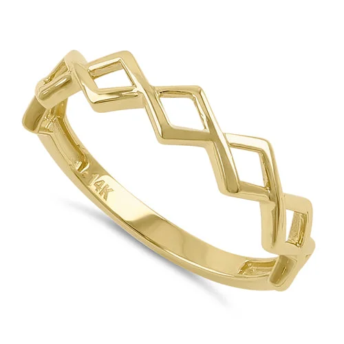 Solid 14K Yellow Gold Crossed Zig Zag Ring