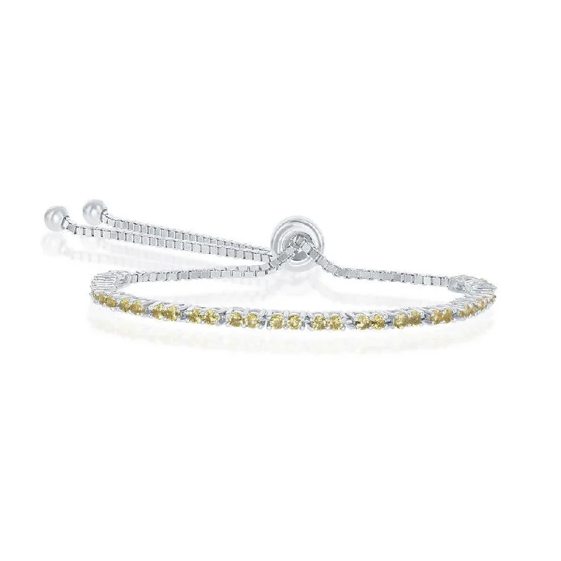 Sterling Silver 2mm Citrine CZ 'November Birthstone' Bracelet