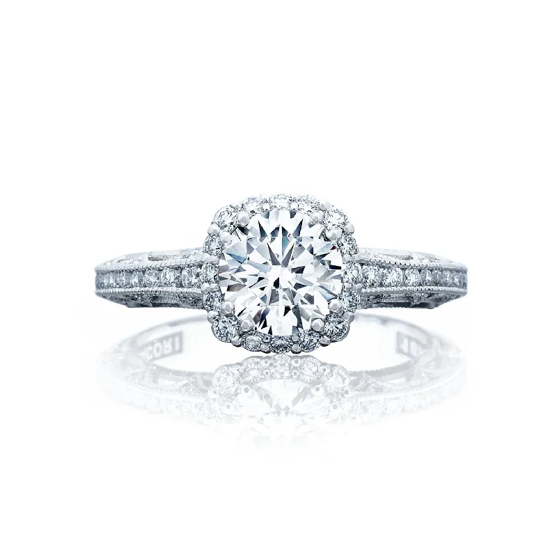 Platinum Tacori Reverse Crescent Semi-Mount Diamond Engagement Ring With Tapered Milgrain Shoulder (Setting Only)