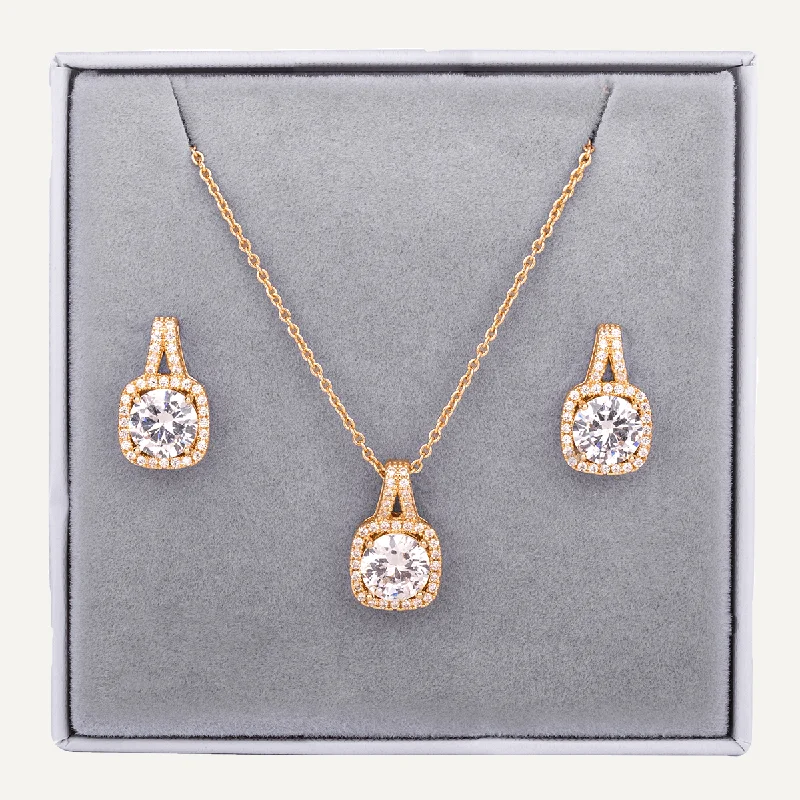 Crystal Pendant Necklace & Earring Box Set In Gold-Tone