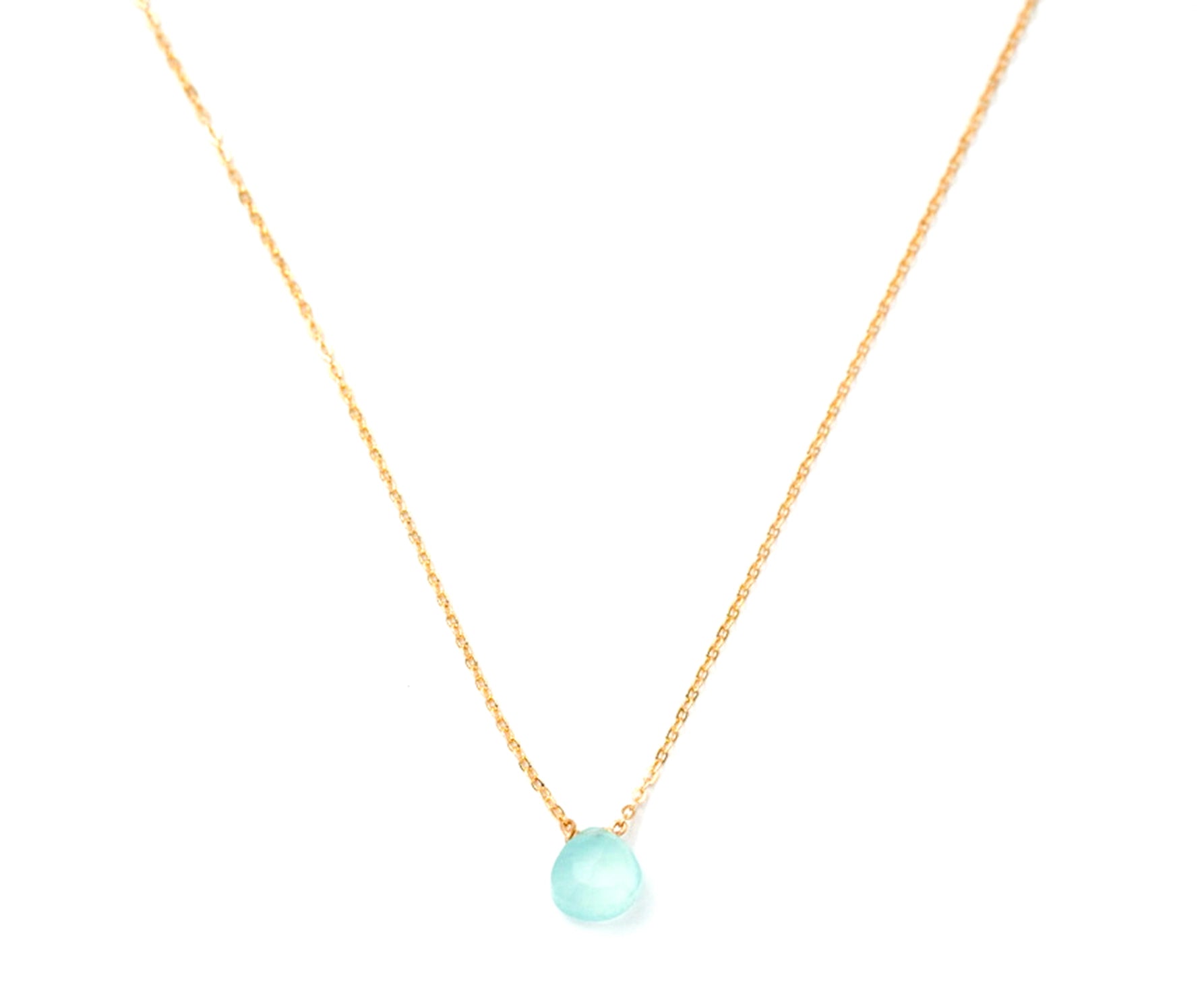 Mint Green Chalcedony Teardrop Gemstone Pendant Necklace