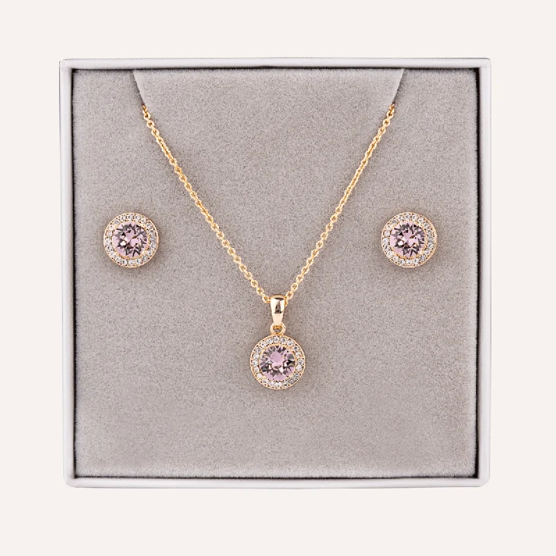 June Alexandrite-Colour Birthstone Necklace & Earring Set In Gold-Tone