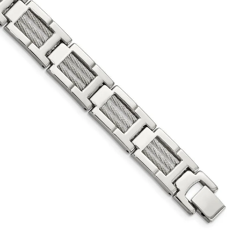 Stainless Steel Wire Brushed & Polished 8.5in Bracelet