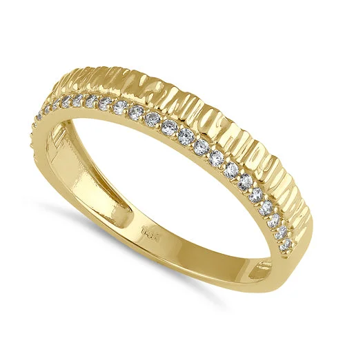 Solid 14K Gold Hammered Engagement CZ Ring