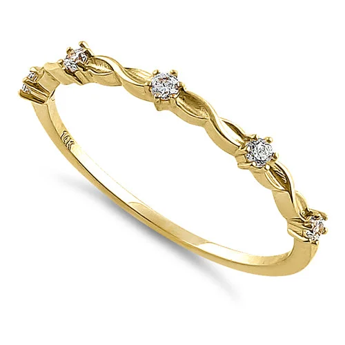 Solid 14K Yellow Gold Simplistic Twist Half Eternity Round CZ Ring