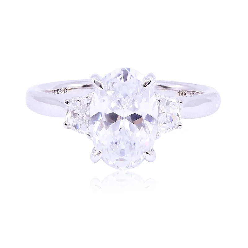 GABRIEL & CO. 14K WHITE GOLD LOTUS COLLECTION 3 STONE DIAMOND ENGAGEMENT RING - SETTING ONLY