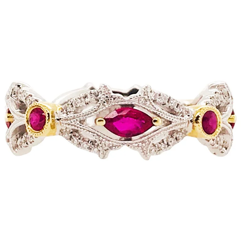 Ruby and Diamond Ring, Two Toned