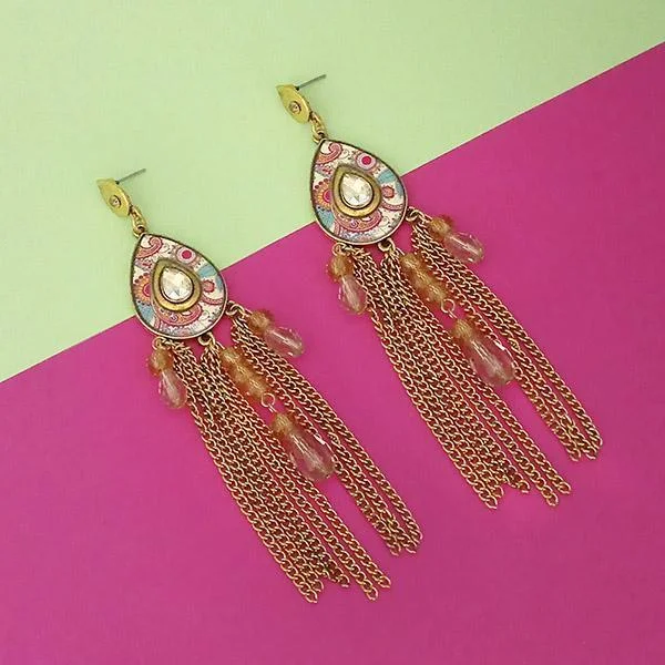 Urthn Gold Plated Stone Chain Drop Tassel Earrings  - 1311828C