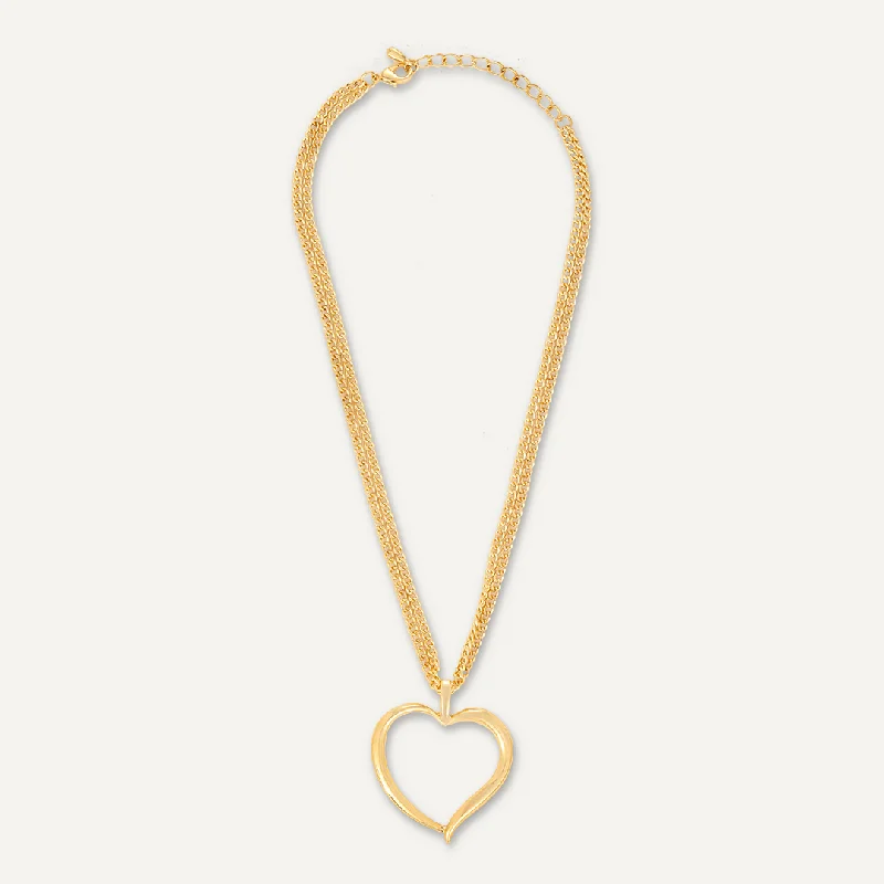 Multi-Chain Heart Pendant Long Necklace In Gold-Tone