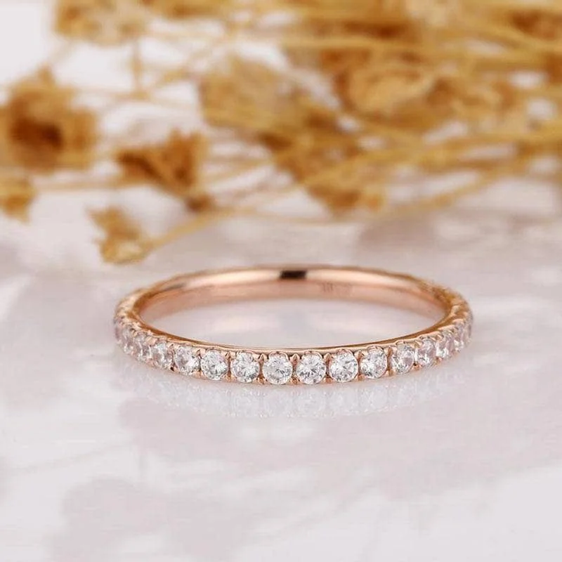 14k Rose Gold DEF Color Diamond Stack Half Eternity Wedding Band