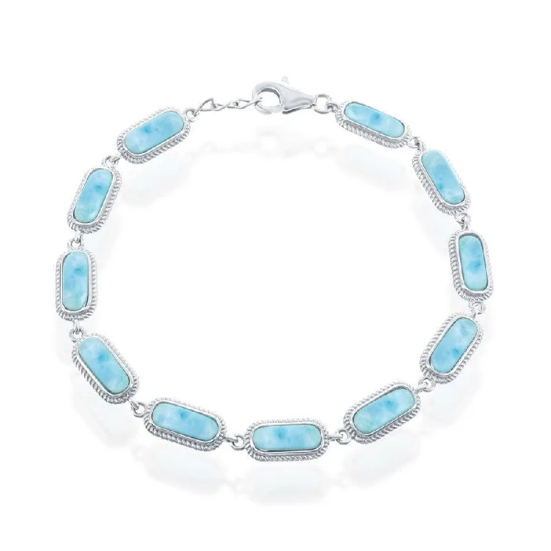 Sterling Silver Oval Larimar Linked Bracelet, 7.5"