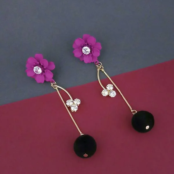 Urthn Pink Floral Gold Plated Dangler Earrings  - 1315708D