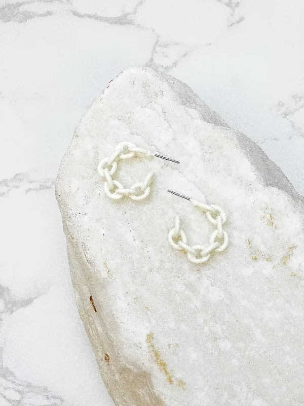 Mini Link Enamel Hoop Earrings - White