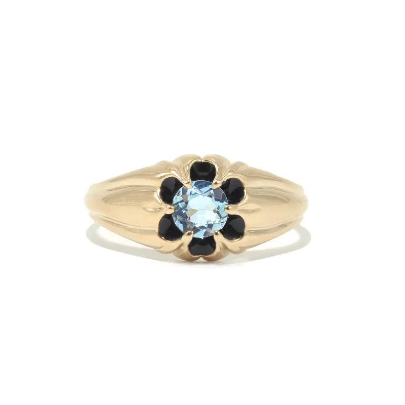 Black Enamel Birthstone Belcher Ring