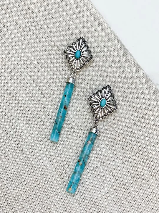 Western Drop Dangle Earrings - Turquoise