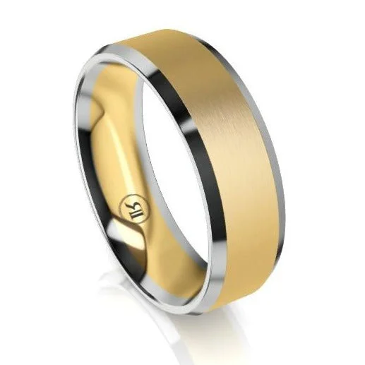 The Vanguard Yellow and White Gold Bevelled Wedding Ring