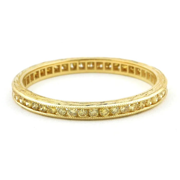 Channel Set Yellow Diamond Eternity Wedding Band Ring, Gold