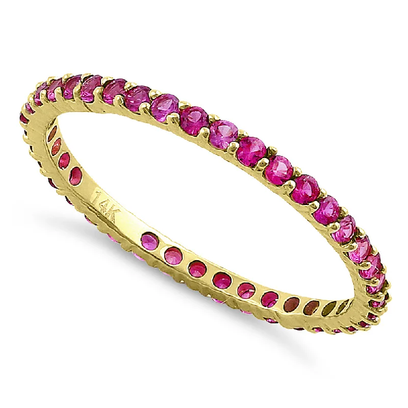 Solid 14K Yellow Gold Eternity Ruby CZ Ring