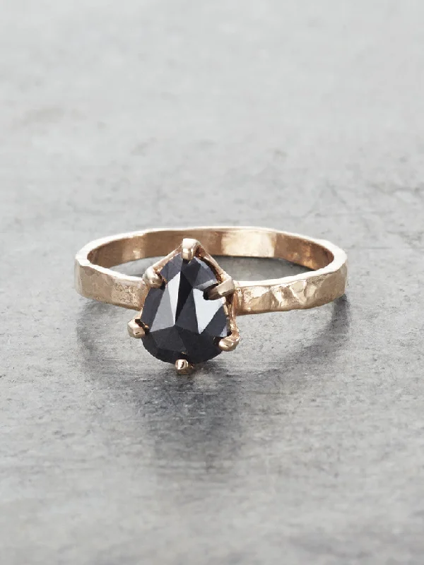 14K Rustic Black Diamond Pear Ring