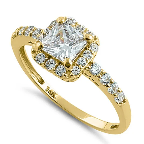 Solid 14K Gold Princess Halo CZ Ring