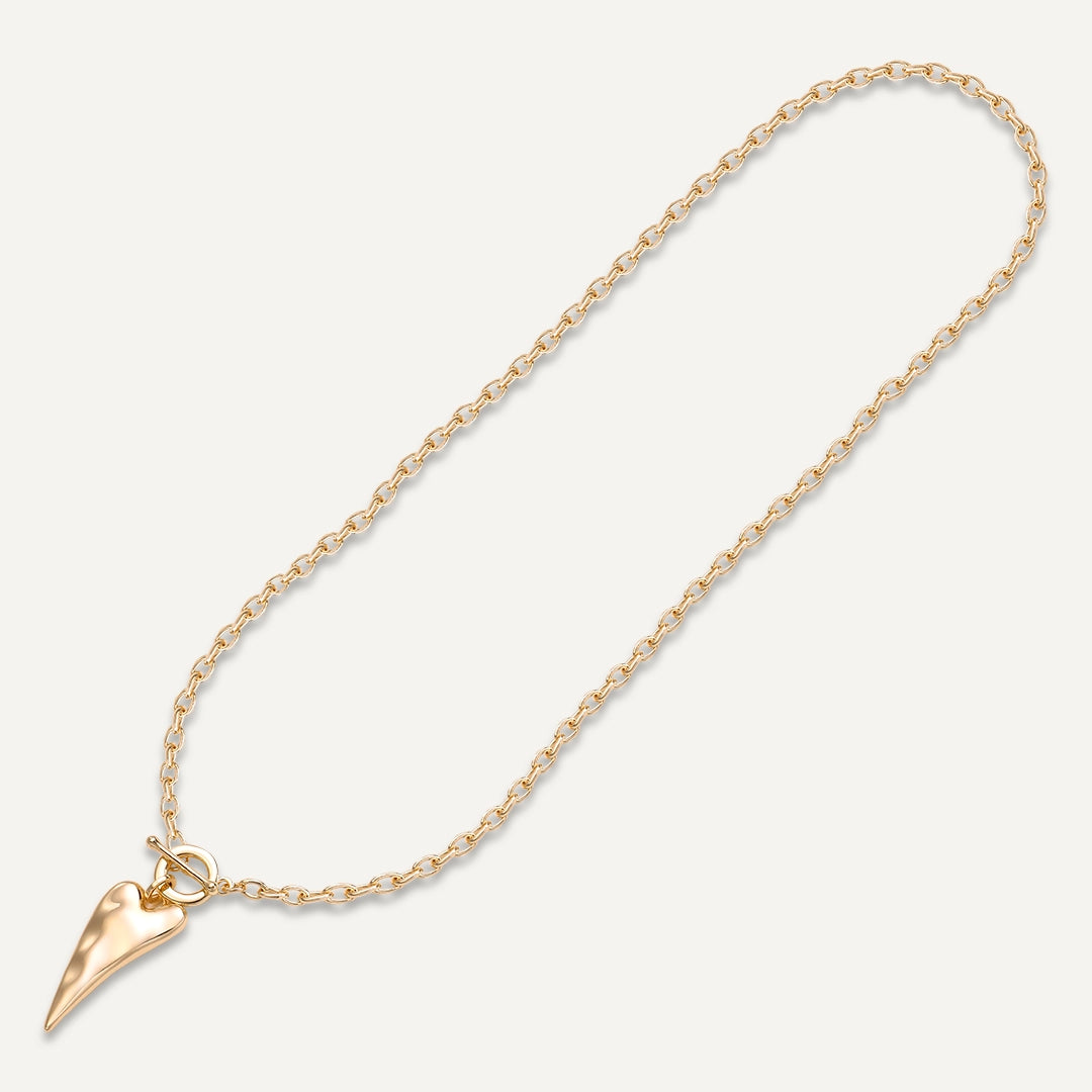 Long Heart Drop Pendant Necklace In Gold-Tone