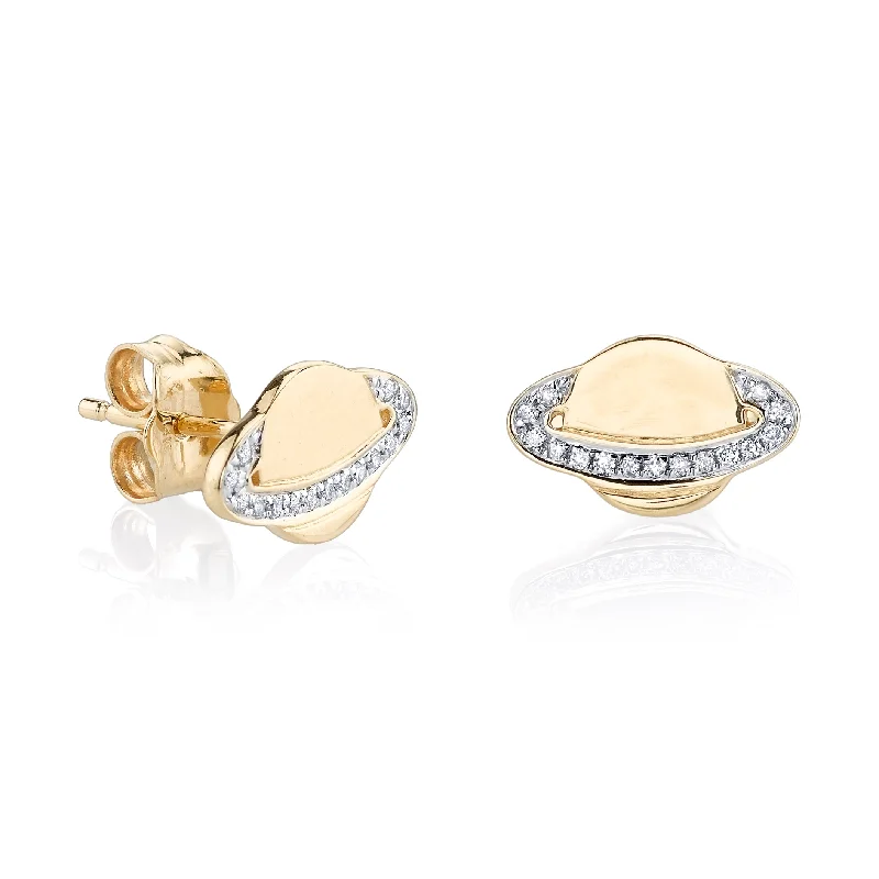 Gold & Diamond Small Saturn Stud