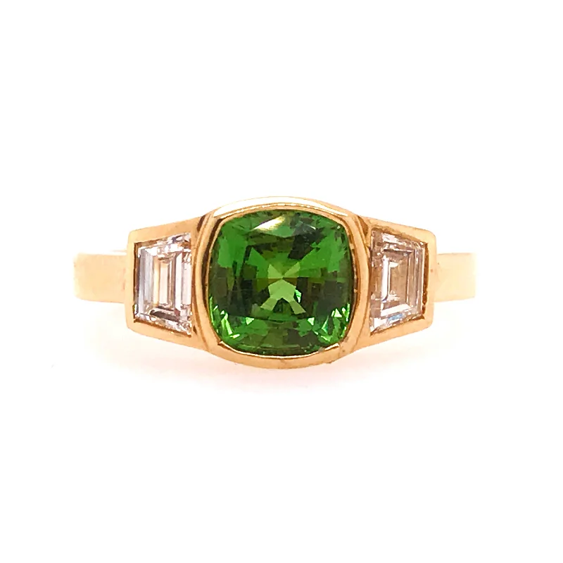 Tsavorite & Diamond Three Stone Ring