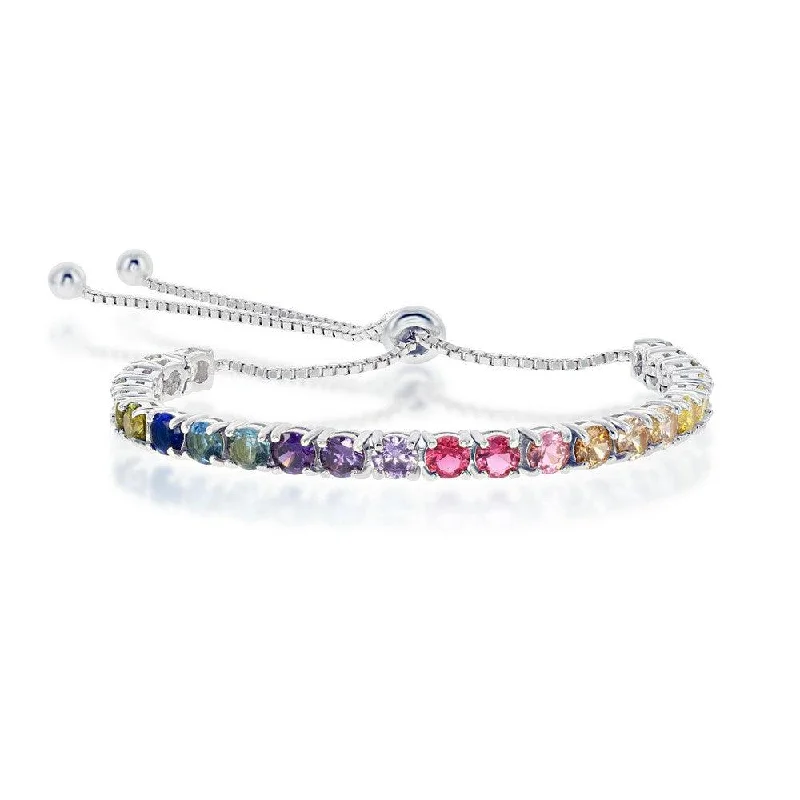 Sterling Silver Rainbow CZ 3mm Adjustable Bolo Bracelet