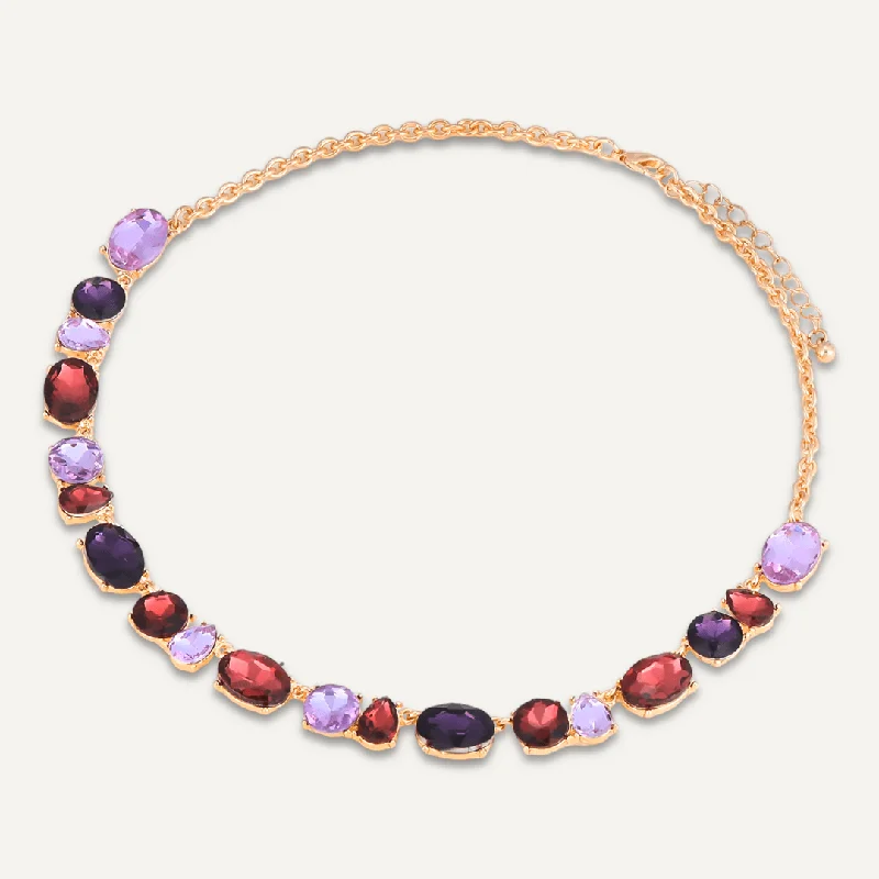 Mixed-Cut Purple Crystal Necklace In Gold-Tone