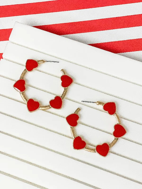 Red & Gold Heart Station Hoops