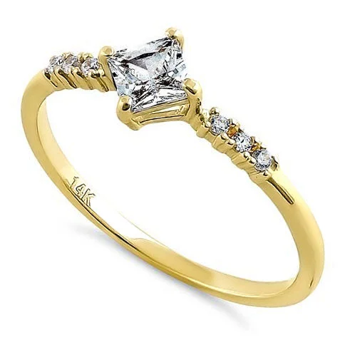 Solid 14K Yellow Gold Simple Princess Cut CZ Ring