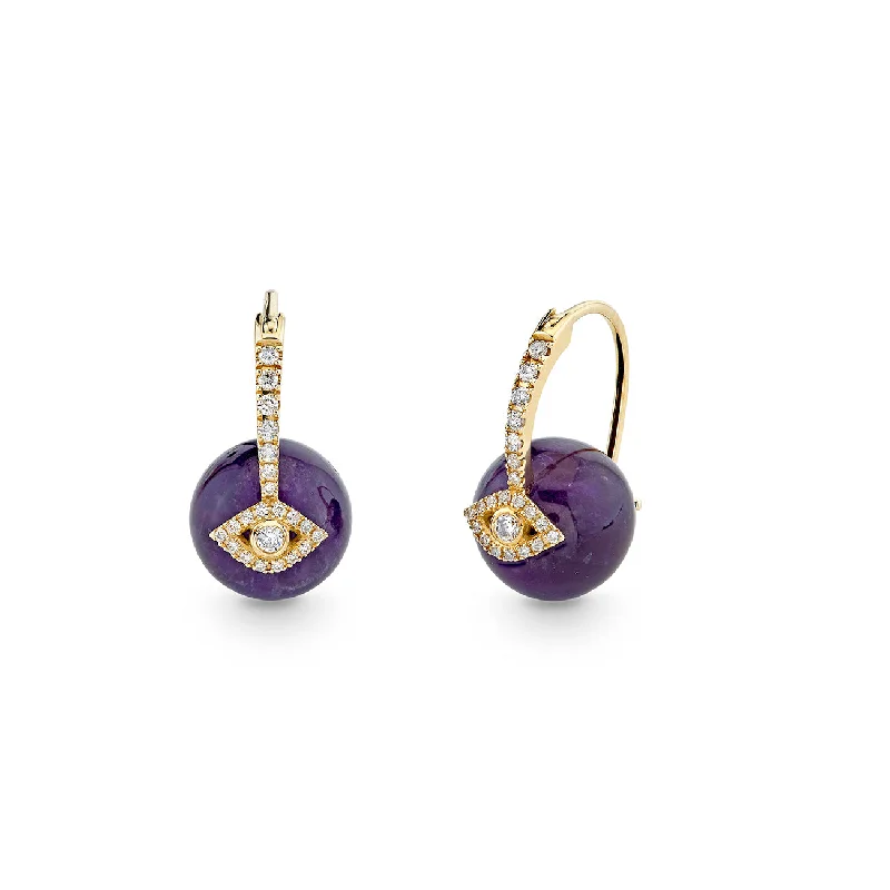 Gold & Diamond Eye Amethyst Earrings