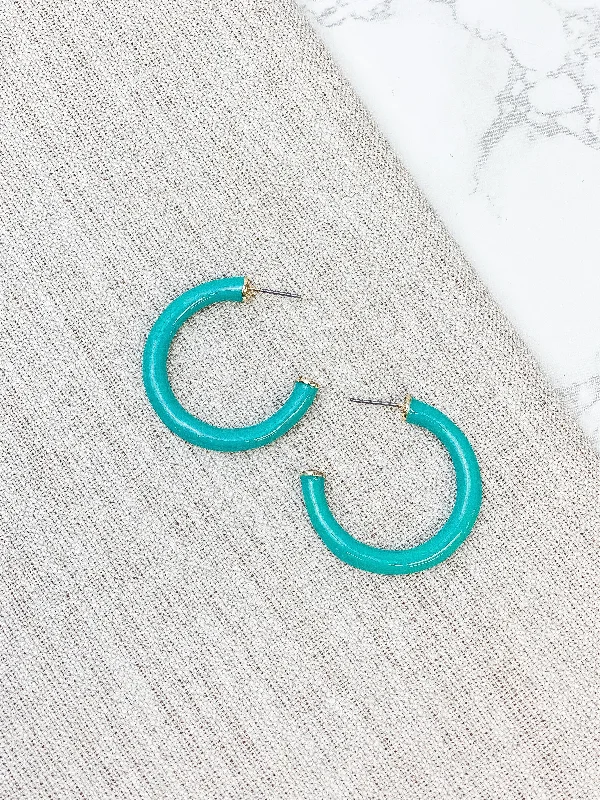 Color Pop Enamel Hoop Earrings - Aqua