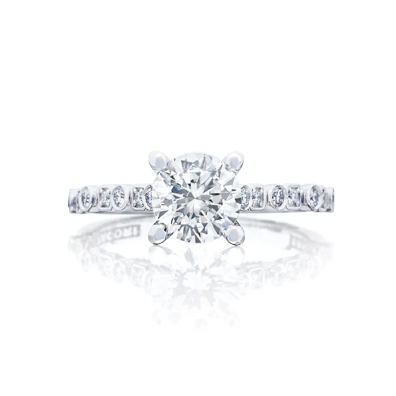 18K White Gold Tacori Sculpted Crescent Semi-Mount Diamond Ring WITH BEZEL-SET DIAMOND SHOULDER (Setting Only)