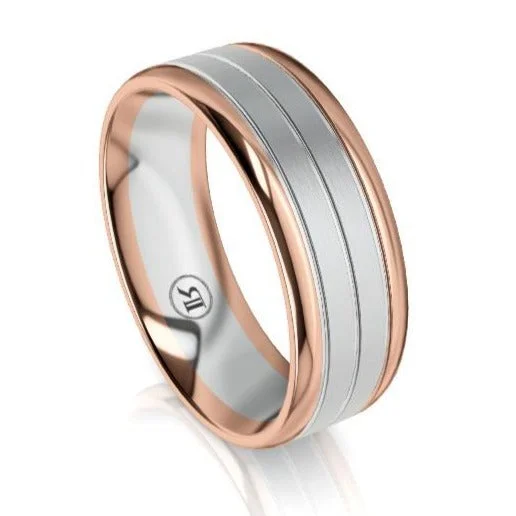 The Theodore Rose and White Gold Dual Grooved Mens Wedding Ring