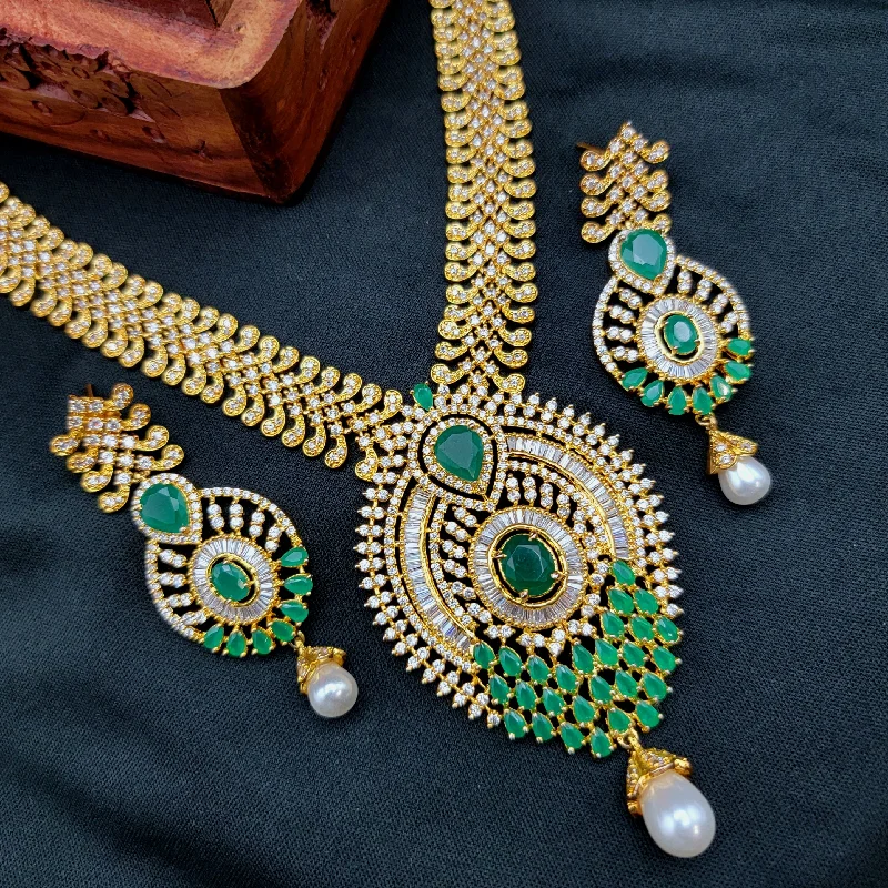 Emerald Green & White AD Zircon Statement Necklace set