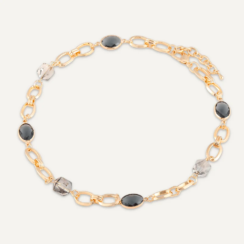 Mixed Cut Grey Crystal Short Necklace In Gold-Tone