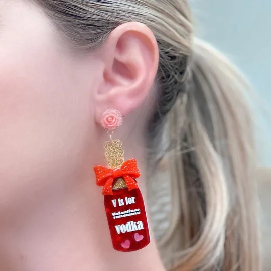 'V is for Vodka' Glitter Dangle Earrings