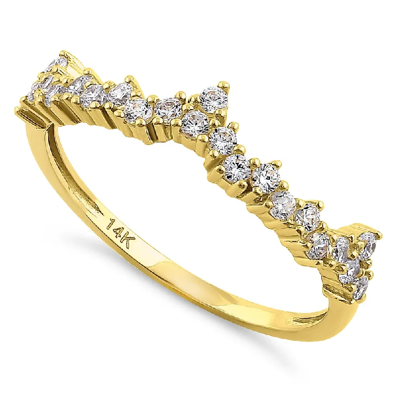 Solid 14K Yellow Gold Jagged Crown CZ Ring