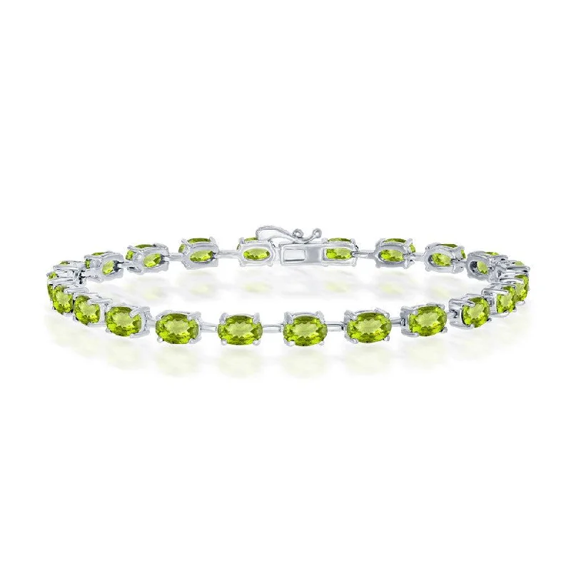 Sterling Silver Peridot Oval Gemstone Link Tennis Bracelet