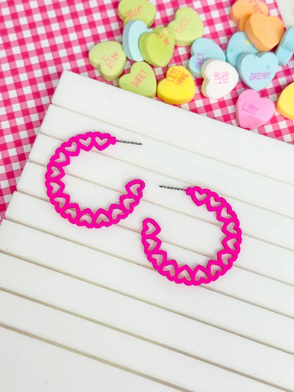 Hoop Of Hearts Earrings - Hot Pink