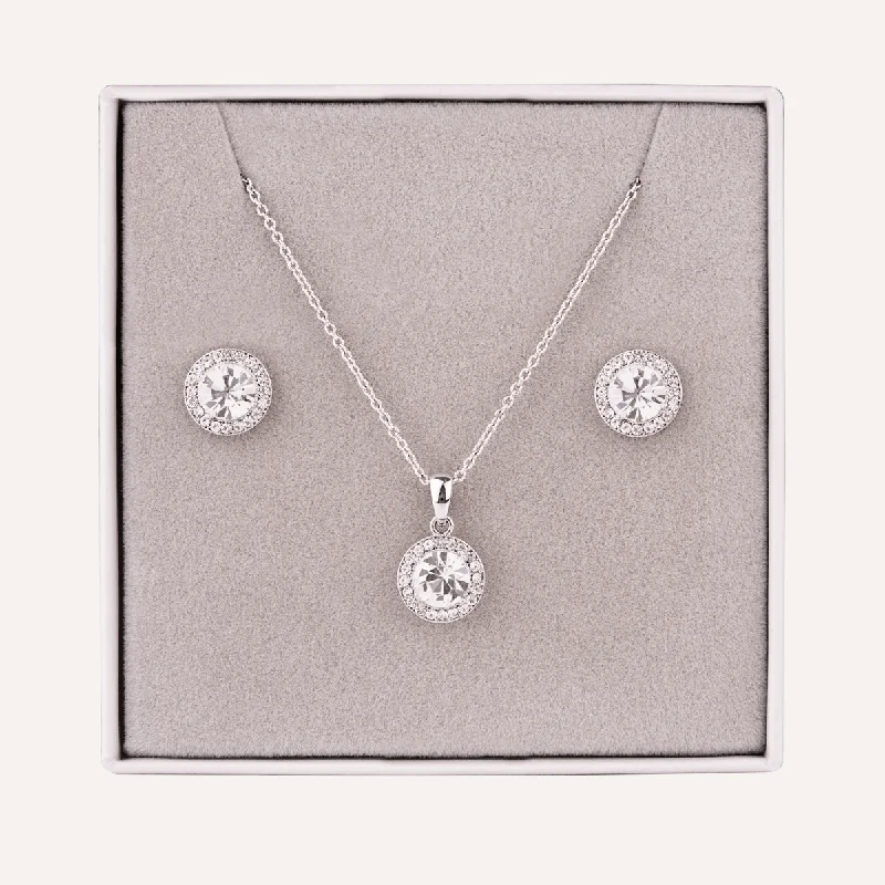 April Diamond-Colour Birthstone Necklace & Earring Set In Silver-Tone