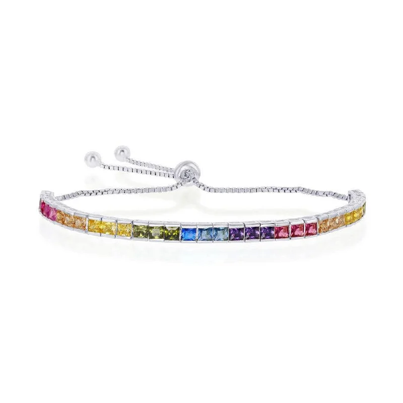 Sterling Silver Rainbow CZ Channel-Setting 4mm Bolo Bracelet