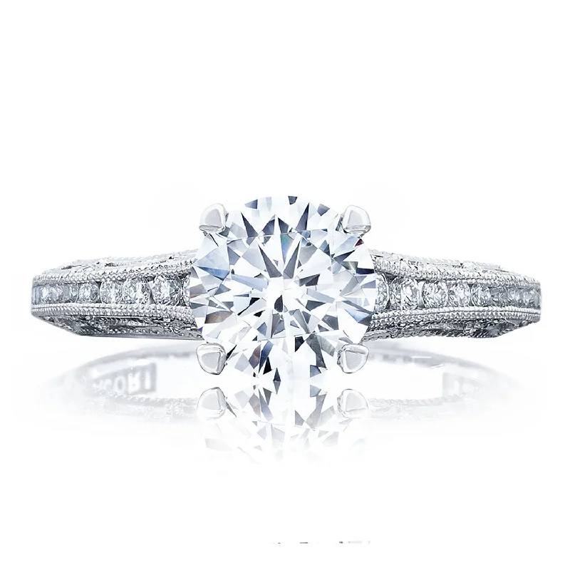 Platinum Tacori Reverse Crescent 4-Prong Engagement Ring Mounting With Tapered Milgrain Shoulder (Setting Only)