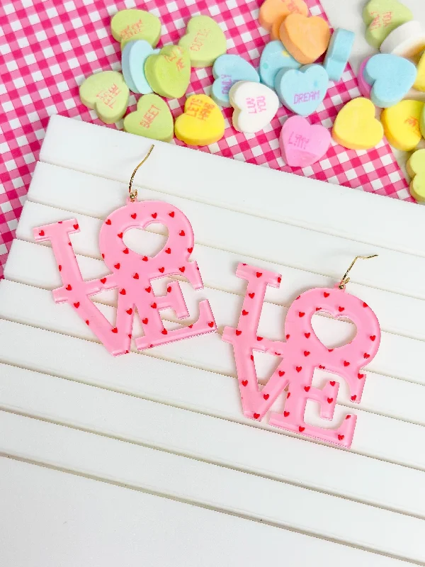 Mini Heart 'Love' Dangle Earrings